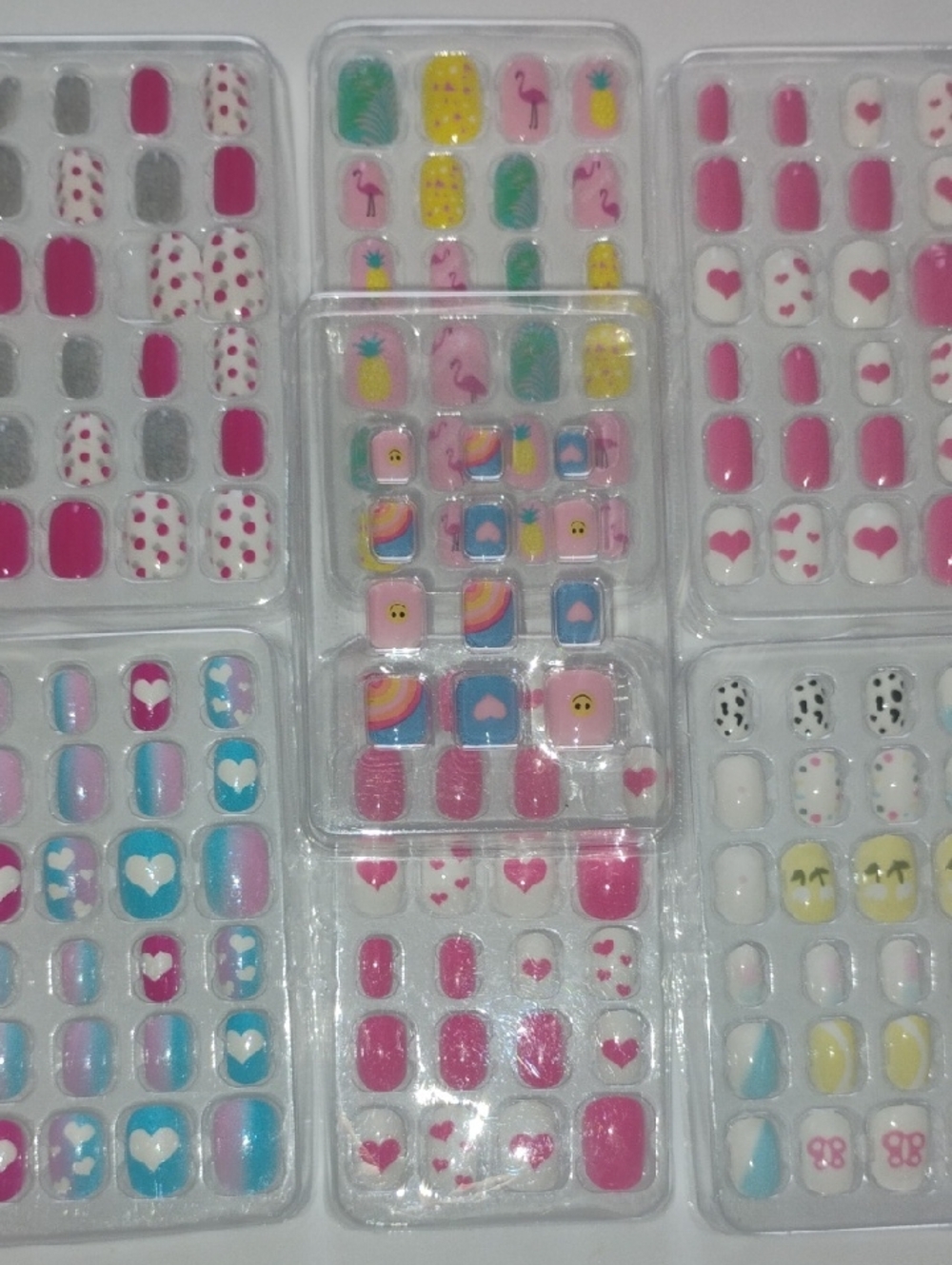Assorted Pink & Pastel Press-On Nail Set with Hearts and Tropical Accents